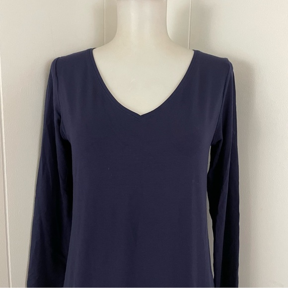Eileen Fisher Navy Blue Dress Women’s L V-Neck 3/4 Sleeve - Picture 3 of 8